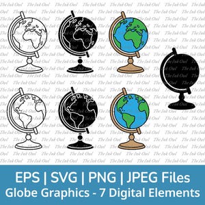 Earth Globe Svg Vector Clipart / Outline, Stamp Silhouette & Color Graphic / World Travel / Education / Png, Svg, Jpg, Eps