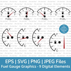 燃料計メーターダイヤルベクタークリップアートセット / アウトラインとカラーグラフィック / ガス / PNG、JPG、SVG、Eps