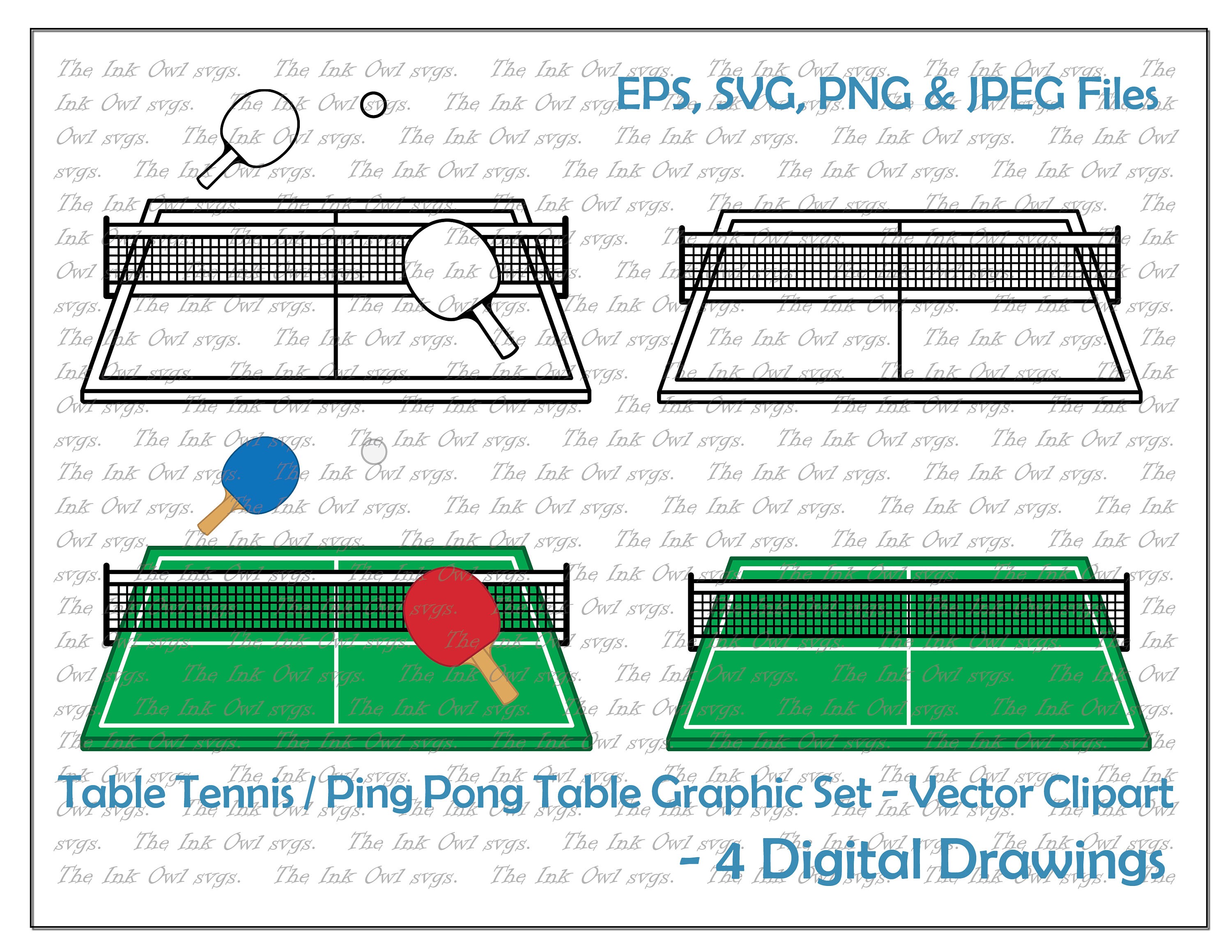 Angled Table Tennis with Paddles and Ball Vector Clipart / Etsy