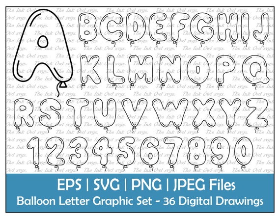 gewicht server werk Balloon Letter Alphabet and Numbers Vector Clipart / Outline - Etsy Sweden