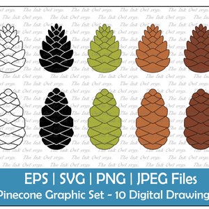 Pinecone Vector Clipart Set / Contorno, Silhouette Stamp, & Color Graphics / Pino o Abete Rosso Seme / Sublimazione / PNG, JPG, SVG, Eps