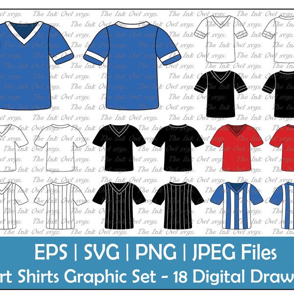 Sports Jersey T-Shirt Clipart / Outline, Silhouette & Color Graphics / Front and Back / Plain and Striped / Sublimation / Png, Jpg, Svg, Eps