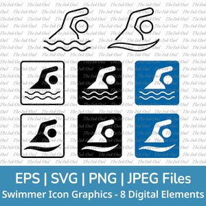 Zwemmen symbool Svg Vector Clipart Set / overzicht & stempel silhouet afbeelding / waterveiligheidspictogram / PNG, JPG, SVG, Eps