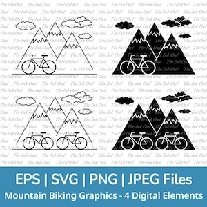 Clipart Svg Design VTT ou voyage à vélo / pictogramme / contour & timbre Silhouette graphiques / Png, Svg, Jpg, Eps /