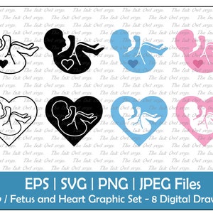 Baby Fetus Vector Clipart Set / Pregnant, birth announcement, heart / Outline, Silhouette & Color Graphics / Commercial / PNG, JPG, SVG, Eps