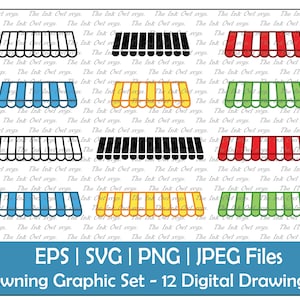Awning or Canopy Overhand Vector Clipart Set / Outline, Silhouette & Color Drawing Graphic / Store Front Sublimation / PNG, JPG, SVG, Eps