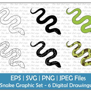 Desenho animado cobra verde vetor clipart / contorno, carimbo de silhueta e desenho gráfico colorido / sublimação de répteis / python / svg, png, jpg, eps