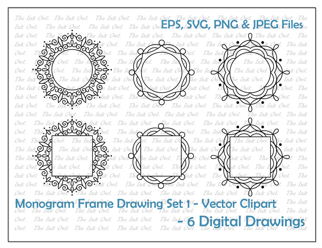 Monogram Frame Border Set Vector Clipart / Decorative Graphic - Etsy ...