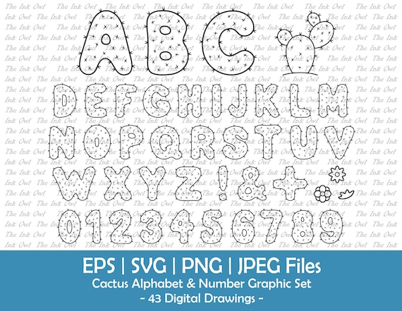 Cactus Alphabet Letters & Numbers Vector Clipart Set / Outline  Illustrations / Desert Graphic Font Cut File / Svg, Png, Eps, Jpg - Etsy
