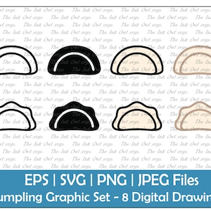Dumpling / Perogies Food Vector Clipart / Outline, Silhouette Stamp & Color Drawing Illustrations / Food Sublimation / PNG, JPG, SVG, Eps