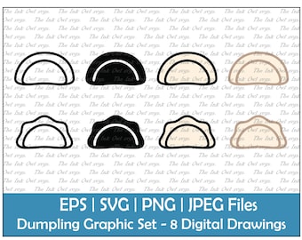 Dumpling / Perogies Food Vector Clipart / Outline, Silhouette Stamp & Color Drawing Illustrations / Food Sublimation / PNG, JPG, SVG, Eps