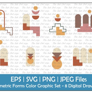 Modern Geometric Shapes and Forms Vector Clipart Set / Boho Color Graphics / Abstract Interior Windows and Stairs / PNG, JPG, SVG, Eps