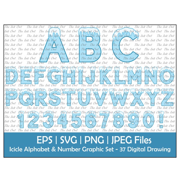 Icicle Letter Alphabet and Number Clipart / Icy Blue Color Text Graphics / ABC 123 Logos / Decorative Winter Snow & Ice / Png, Jpg, Svg, Eps