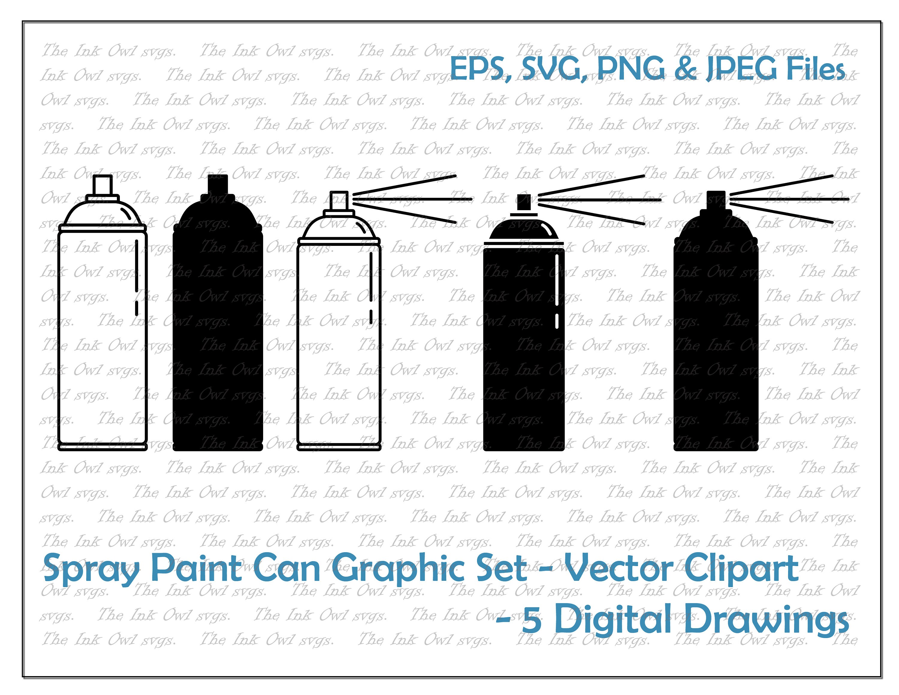 Spray paint can Vector Clipart Graphic Set Outline & Silhouette Drawing