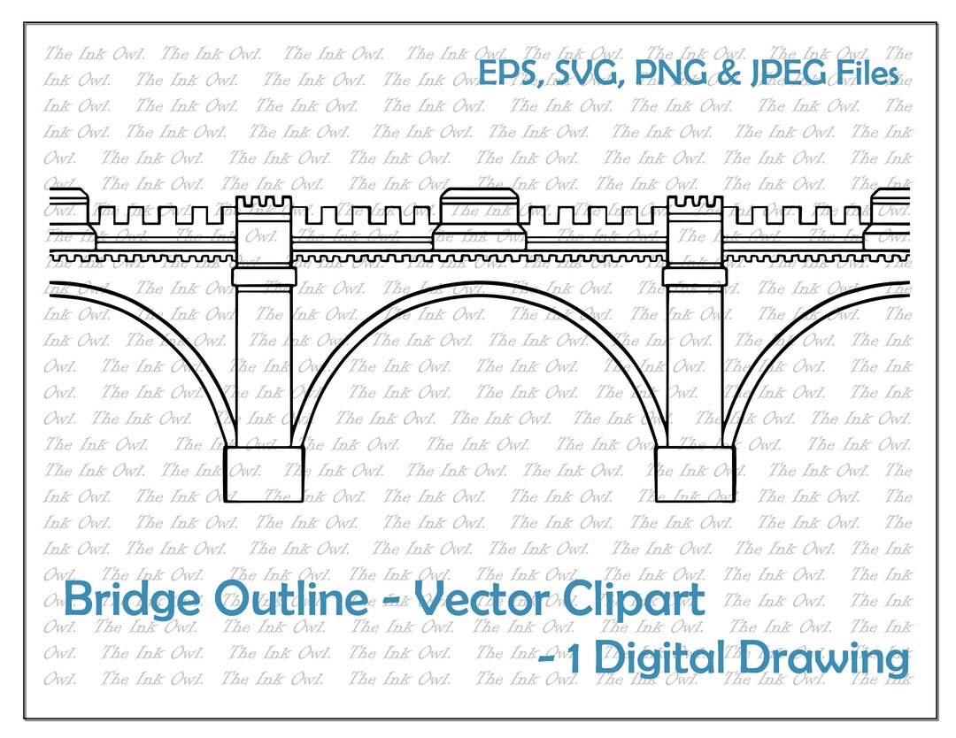 Bridge Outline Vector / Clipart Drawing Illustration / PNG, JPG, SVG