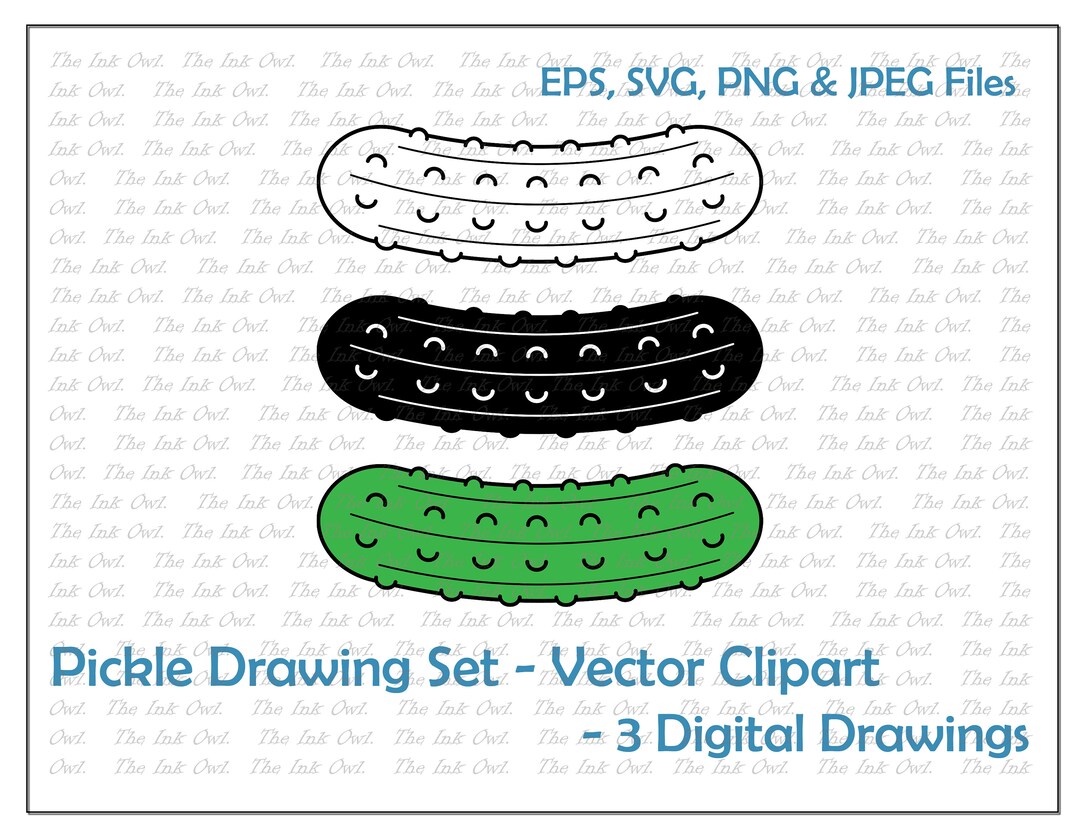 Pickle Vector Clipart / Outline, Silhouette Stamp & Color Drawing Illustrations / Food