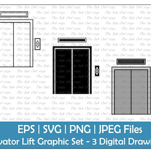 Portes d’ascenseur Vector Clipart / Contour, tampon et couleur Graphique / Accessibilité / PNG, JPG, SVG, Eps