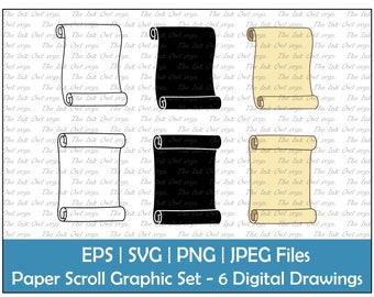 Paper Scroll Svg, Blank Paper Scroll Line Svg, Paper Banner Parchment,  Vintage Scroll Paper Line Clip Arts Set Vector Svg, Eps, Ai, Pdf, Png 