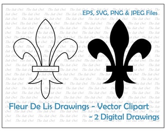 Fleur De Lis Flower Vector Clipart / Outline & Stamp Drawing Illustrations / PNG, JPG, SVG, Eps