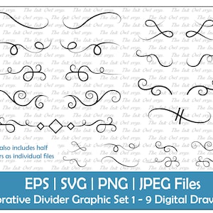 Divider Line Ornamental Calligraphy Graphic Clipart Set / Decorative Element / Border and Line Breaks / Commercial Use / PNG, JPG, SVG, Eps