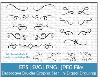 Divider Line Ornamental Calligraphy Graphic Clipart Set / Decorative Element / Border and Line Breaks / Commercial Use / PNG, JPG, SVG, Eps