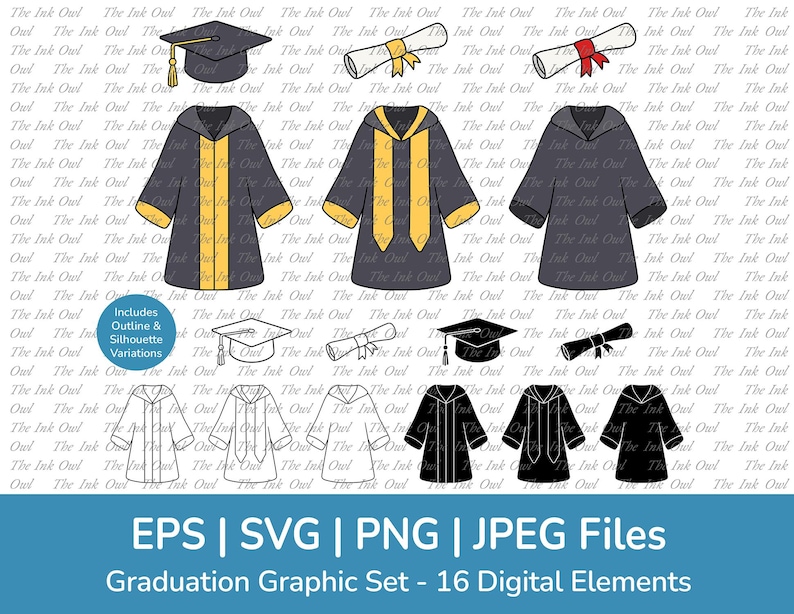 Graduation Robe Gown Vector Clipart / Outline, Silhouette & Color ...