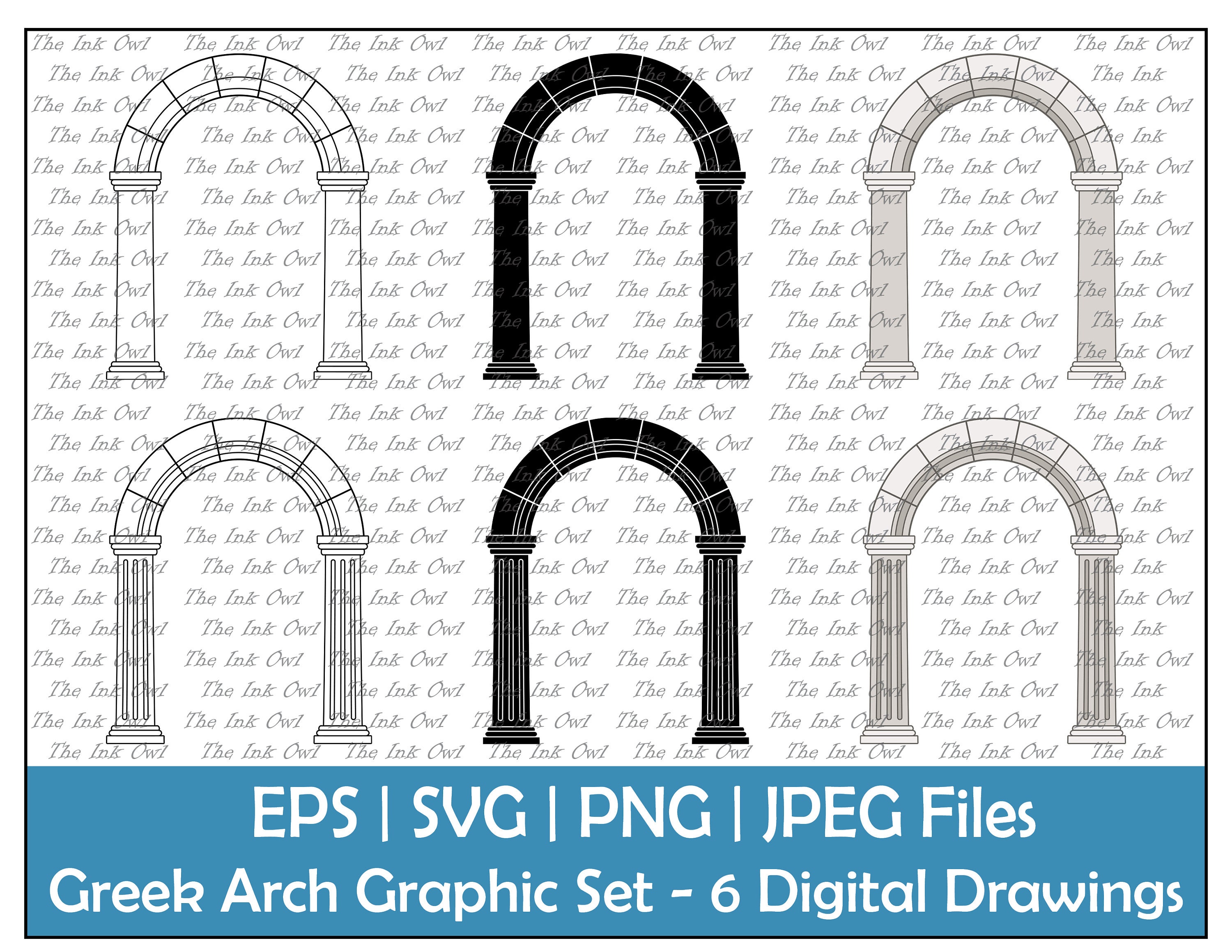 Greek Arch and Columns Vector Clipart Set / Outline, Silhouette