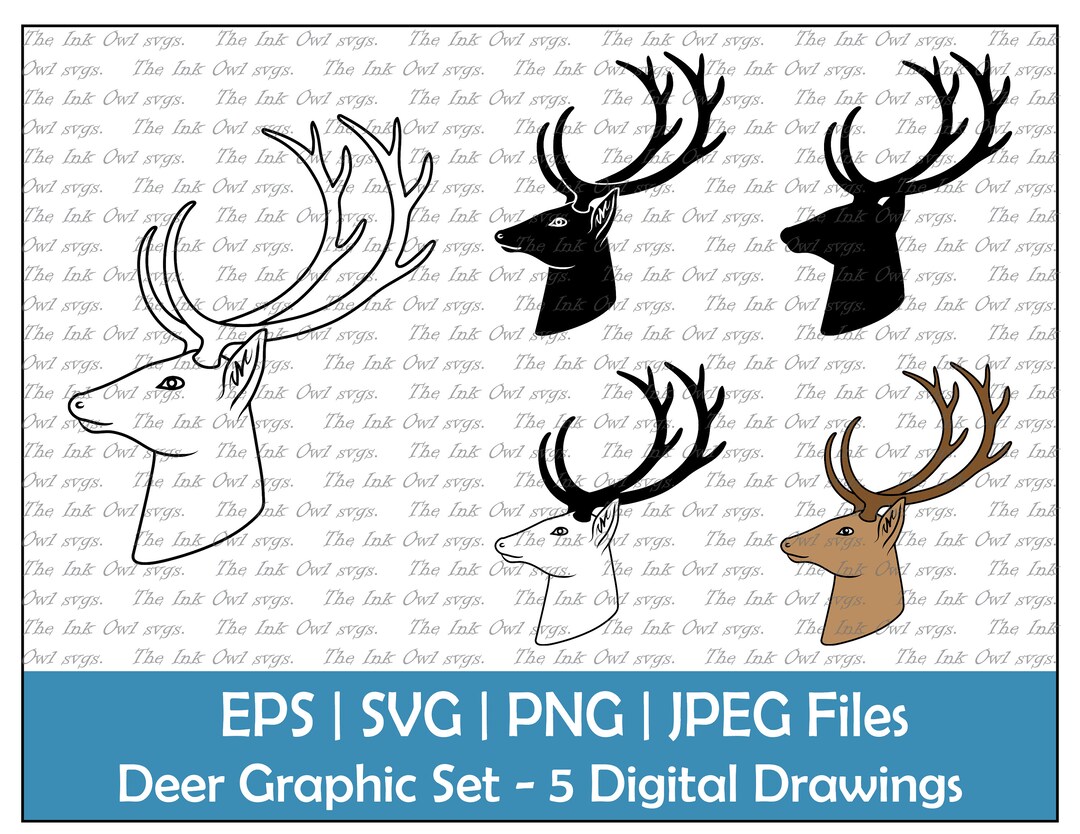 Deer With Antlers Clipart Set / Outline, Silhouette Stamp &amp; Color ...