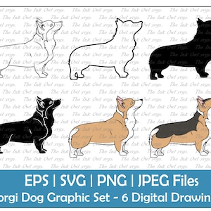 Corgi Dog Vector Clipart Set / Outline, Stamp and Color Graphics / Profile / Commercial Use / PNG, JPG, SVG, Eps