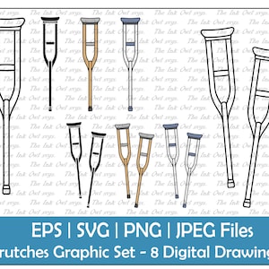 Crutches Vector Clipart Set / Outline Stamp and Color Graphic - Etsy