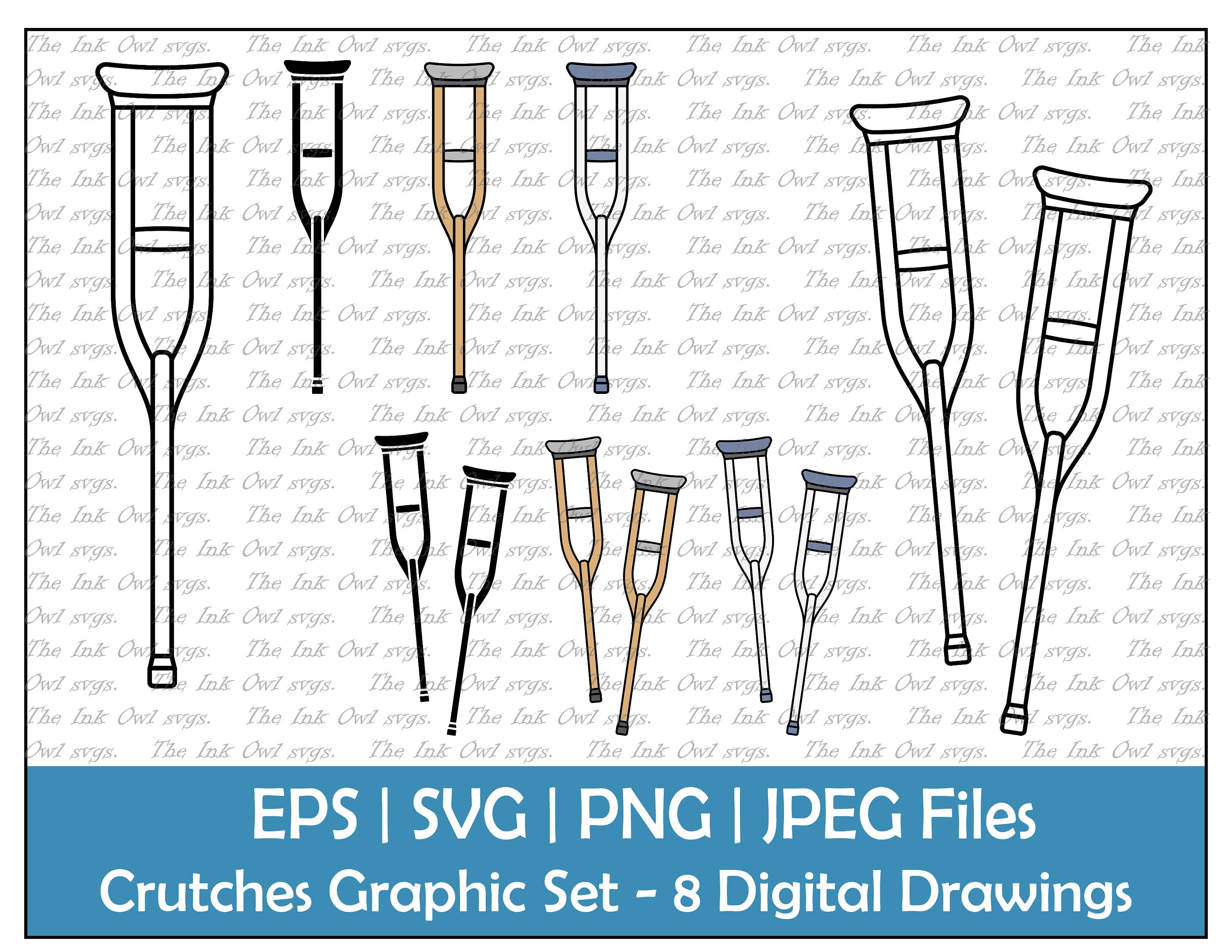 Crutches Vector Clipart Set / Outline Stamp and Color Drawing Etsy
