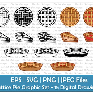 Clipart / contorno de torta e fatias de treliça, carimbo de silhueta e gráfico colorido / maçã, cereja, sobremesa de frutas vermelhas / sublimação / PNG, JPG, SVG, Eps