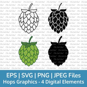 Hops Vector Clipart / Outline, Silhouette Stamp & Color Drawing Graphic / Beer Ingredient / Png, Svg, Eps, Jpg