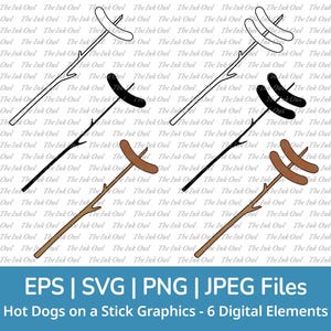 Hot Dog on a Stick Vector Clipart / Outline, Silhouette Stamp & Color Drawing Graphic / Camping Graphics / Png, Svg, Eps, Jpg