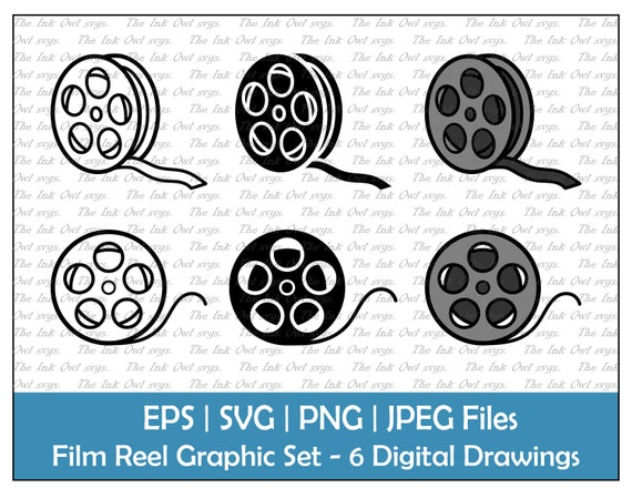 Vintage Film Reel Vector Clipart Set / Outline & Stamp Drawing  Illustrations / Retro Movie / PNG, JPG, SVG, Eps