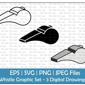 Whistle Vector Clipart Set / Outline & Stamp Drawing Graphic / Transfer / PNG, JPG, SVG, Eps