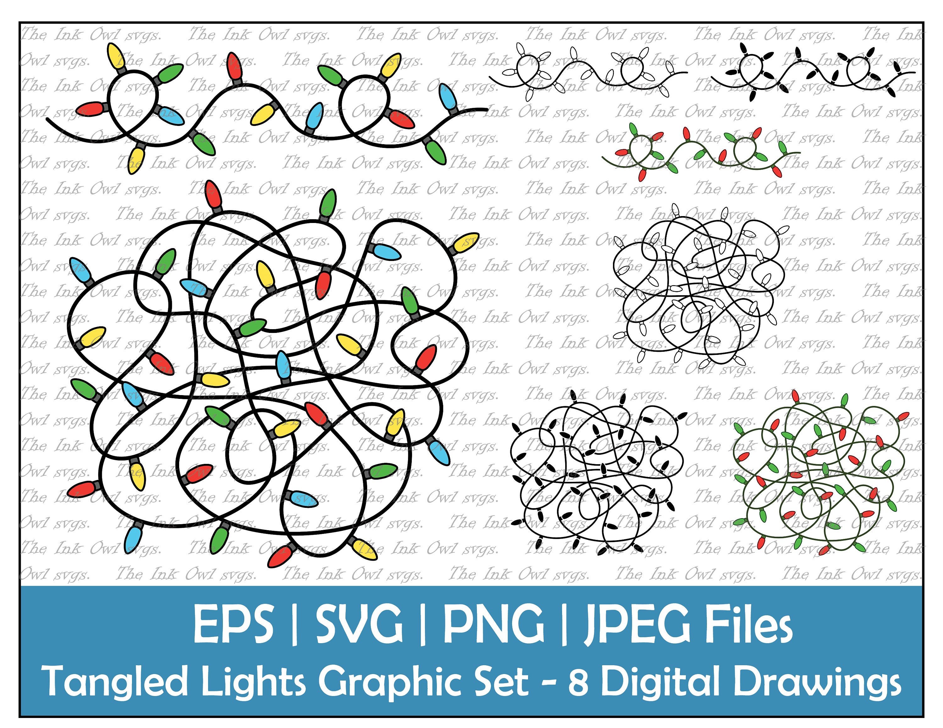 Tangled String of Christmas Lights Clipart Set / Outline Etsy