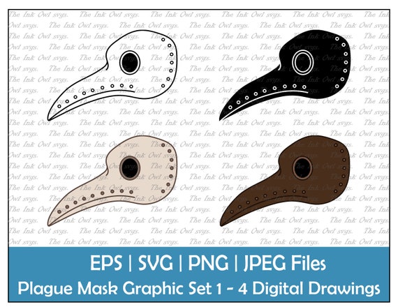 Plague Doctor Mask Vector Clipart / Outline &amp; Stamp Drawing - Etsy