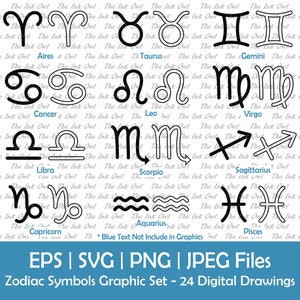 Dierenriem sterrenbeeld symbolen vector clipart set/overzicht & silhouet stempel graphics/astrologie iconen/Png, SVG, EPS, JPG