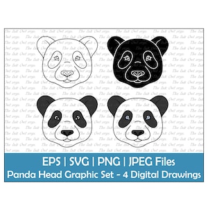 Panda Head and Face Vector Clipart Set / Outline, Stamp & Color Graphic / Cute Zoo Animal / Sublimation / PNG, JPG, SVG, Eps