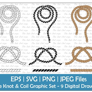 Rope Knot and Coil Vector Clipart Set / Outline & Stamp Graphics / PNG, JPG, SVG, Eps