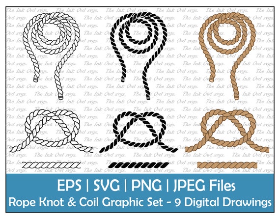 Rope Knot and Coil Vector Clipart Set / Outline & Stamp Graphics / PNG,  JPG, SVG, Eps 