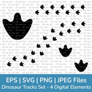 Ensemble de clipart empreintes de dinosaures et traces de marche / étapes du chemin d'herbivore / empreinte de pas simple, droite, incurvée / Svg, Png, Eps, Eps