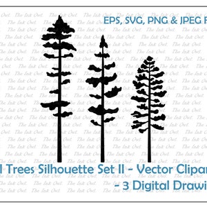 Tree Vector Clipart Set 2 / Forest Line Drawing Stamp Illustrations / Fir, Spruce, Pine, Tall Trees / PNG, JPG, SVG, Eps