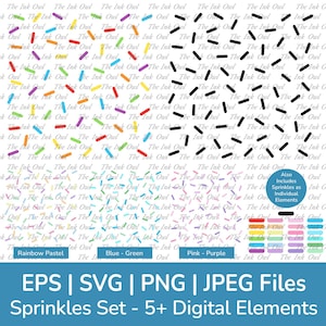 Arc-en-ciel saupoudre le motif Segment Clipart / confettis décoratifs pour la boulangerie / Silhouette et couleurs pastel arc-en-ciel / Png, Svg, Eps, Jpg