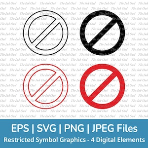 Clipart vectoriel interdit d'accès / Illustrations de dessin silhouette contour et tampon / Noir et rouge / Interdit / Png, Svg, Jpg, Eps