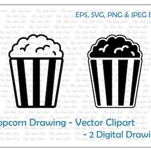 Popcorn Drawing Vector Clipart / Movie Snacks Drawing Illustrations / PNG, JPG, SVG, Eps