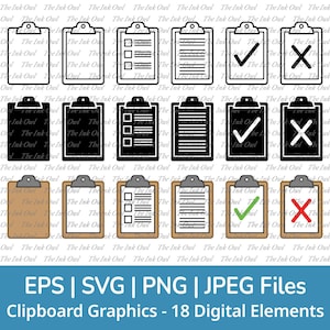 Clipboard Svg Vector Clipart Set / Outline, Stamp Silhouette & Color Graphic / Office / Sublimation / Png, Jpg, Svg, Eps