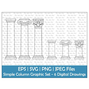 Conjunto de imágenes prediseñadas vectoriales de contornos de columnas griegas simples / Ilustración gráfica de columnas dóricas, jónicas y corintias / Png, Svg, Eps, Jpg