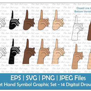 Shh Quiet Silence Hand Vector Clipart Set / Outline, Silhouette Stamp & Color Drawing Illustrations / Symbol / PNG, JPG, SVG, Eps
